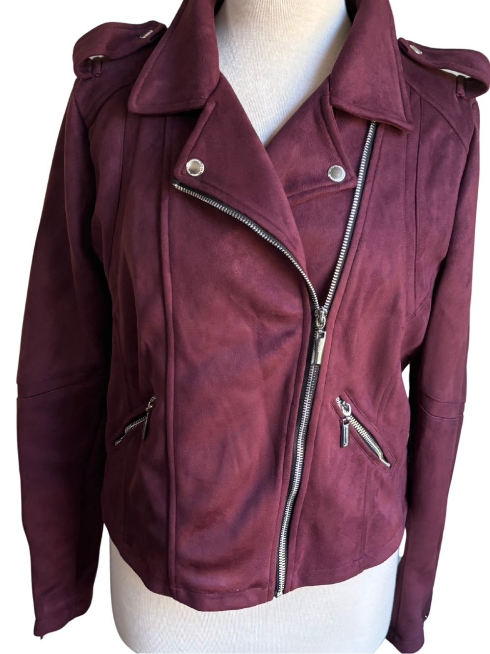 Jou Jou for Versona Burgundy Faux Suede Moto Biker Jacket XL